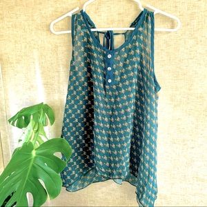 Edge Teal Geometric Print Tie-Back Flowy Tank